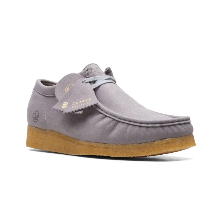 Clarks Wallabee Grey Vegan Leather — Sally's Boutique Georgetown